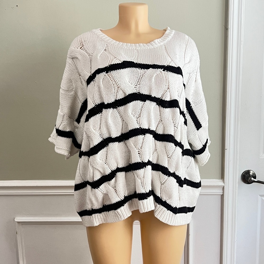 Chic Soul Summer Sweater 2X XL Women Cable Knit Short Sleeve Nautical Coastal